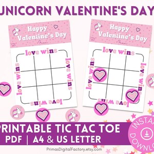 Unicorn Valentine&#39;s Day Tic Tac Toe Game, Valentine Day Game, Valentines Party, Valentine Treats, Valentine Game, Valentine Cards Set