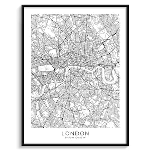 LONDON Stadt Karte Moderne minimalistische Karte Poster Wand Dekor Wand Kunst Digital Download schwarz und weiß Elegant Urban Cool Travel UK
