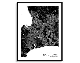 Cape Town City Map Art, Minimalist Black and White Print (Digital Download)