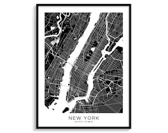 New York City Map Print, Modern Black and White Minimalist Wall Art (Digital Download)