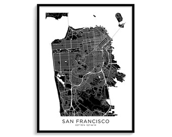 San Francisco City Map Art, Modern Black and White Print (Digital Download)