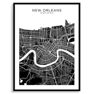 NEW ORLEANS Stadt Karte Moderne Landkarte Minimalistische Karte Wand Dekor Wand Kunst Digitaler Download Schwarz Weiss Elegant Urban Cool Reise Poster USA