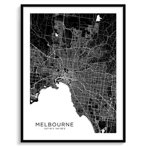 MELBOURNE Stadt Karte Moderne Minimalistische Karte Wand Dekor Wand Kunst Reise Poster Digital Download Schwarz Weiss Elegant Urban Cool Australien