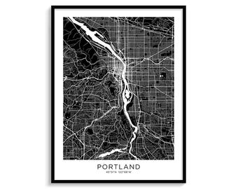 Portland Oregon Map Art, Modern Black and White City Print (Digital Download)