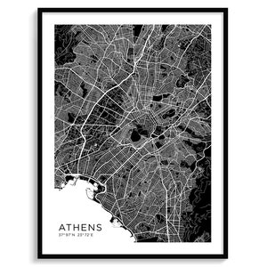 ATHEN Stadt Karte Moderne Minimalistische Karte für Wand Dekor Wand Kunst Poster Digital Download Schwarz Weiss Elegant Urban Cool Griechenland