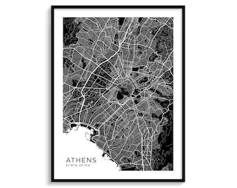 Athens City Map Art Print, Minimalist Black and White (Digital Download)
