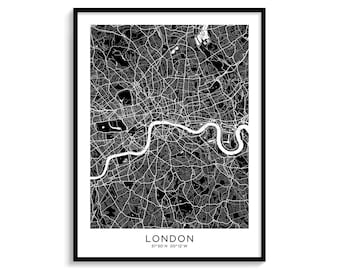 London City Map Print, Minimalist Black and White Urban Art (Digital Download)