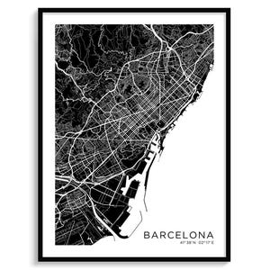 Carte de la ville de BARCELONE, carte moderne, carte minimaliste, décoration murale, art mural, téléchargement numérique, noir et blanc, carte élégante urbaine cool, affiche de l'Espagne