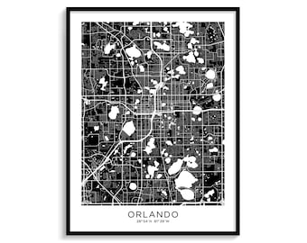 Orlando City Map Art Print, Minimalist Black and White (Digital Download)