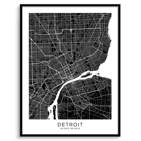 DETROIT - City Map, Modern Minimalist Map for Wall Decor, Wall Art, Poster, Digital Download, Black and White, Elegant, Abstract, USA