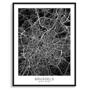 BRUSSEL stadsplattegrond moderne kaart minimalistische kaart muur decor kunst aan de muur digitale download zwart-wit elegante stedelijke coole reisposter België