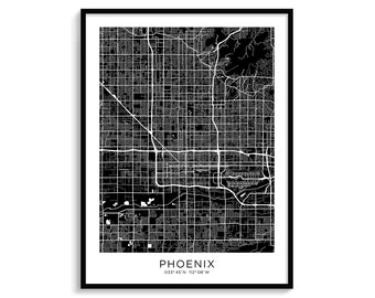 PHOENIX - City Map, Modern Minimalist Map for Wall Decor, Wall Art, Poster, Digital Download, Black and White, Elegant, Abstract