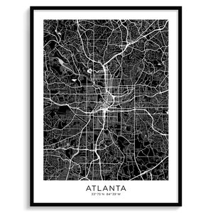 Mapa da cidade de atlanta, mapa moderno, minimalista, decoração de parede, arte de parede, download digital, preto e branco, elegante, urbano, legal, abstrato, eua