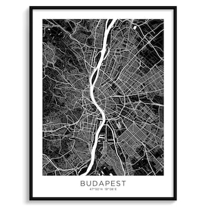 Mapa da cidade de BUDAPESTE Mapa moderno Mapa minimalista Decoração de parede Arte digital Download Preto e Branco Elegante Urbano Legal Cartaz de viagem Hungria