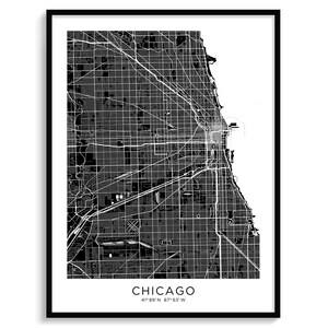 CHICAGO Stadt Karte Moderne Karte Minimalistische Karte für Wand Dekor Wand Kunst Poster Digitaler Download Schwarz Weiss Elegant Urban Cool Reise USA