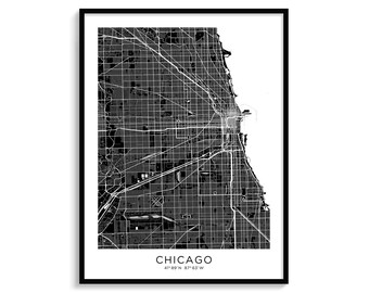 Chicago City Map Art, Minimalist Black and White Print (Digital Download)