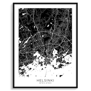 HELSINKI Stadt Karte Moderne Landkarte Stadtplan Wand Kunst Wand Dekor Digital Download Reise Poster Schwarz Weiss Elegant Urban Cool Finnland