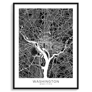 WASHINGTON DC Stadt Karte Moderne Landkarte Minimalistische Landkarte Wand Dekor Wand Kunst Digital Download Schwarz Weiss Elegant Urban Cool Reise Poster USA