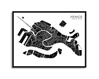 Venice City Map Print, Minimalist Black and White Art (Digital Download)