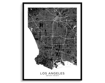 Los Angeles City Map Art, Minimalist Black and White Print (Digital Download)