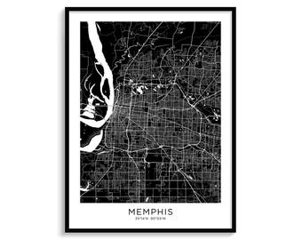 Memphis City Map Print, Modern Black and White Minimalist Wall Art (Digital Download)