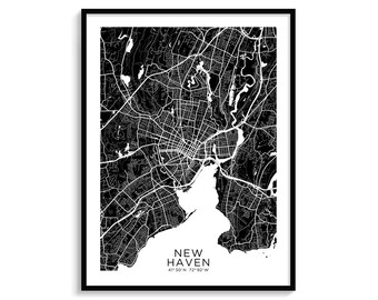 New Haven City Map Art Print, Minimalist Black and White (Digital Download)