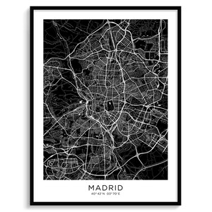 MADRID Stadt Karte Moderne Landkarte Stadtplan Wanddeko Wand Kunst Digital Download Reise Poster Schwarz Weiss Elegant Coll Urban Spanien