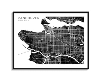 Vancouver City Map Art Print | Modern Minimalist Black and White (Digital Download)