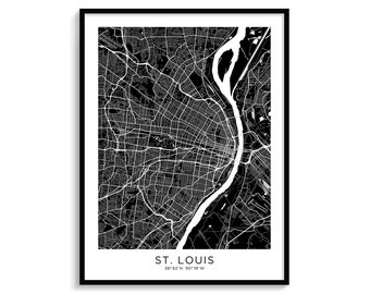 ST. LOUIS - City Map, Modern Minimalist Map for Wall Decor, Wall Art, Poster, Digital Download, Black and White, Elegant, Abstract