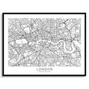 LONDEN Stadskaart moderne minimalistische horizontale kaart muur decor kunst aan de muur digitale download witte kaart reisposter coole stedelijke UK Engeland