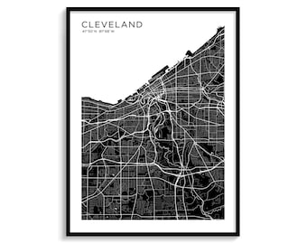 Cleveland City Map Art Print, Minimalist Black and White (Digital Download)