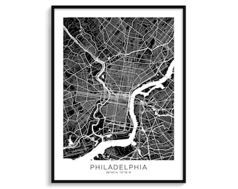 Philadelphia City Map Art Print, Modern Black and White (Digital Download)