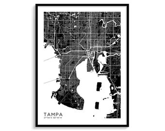 Tampa City Map Art, Modern Minimalist Black and White (Digital Download)