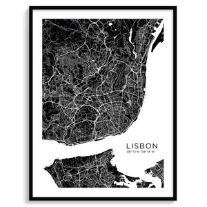 LISSABON Stadt Karte Moderne Landkarte Minimalistische Landkarte Wand Dekoration Wand Kunst Digitaler Download Schwarz Weiss Elegant Urban Cool Reise Poster Portugal