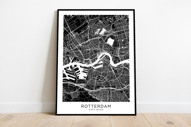 ROTTERDAM City Map, Modern Minimalist Map for Wall Decor, Wall Art, Digital Download, Black and White, Travel, Poster, Netherlands image 8