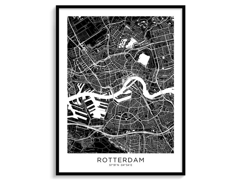 ROTTERDAM City Map, Modern Minimalist Map for Wall Decor, Wall Art, Digital Download, Black and White, Travel, Poster, Netherlands image 1