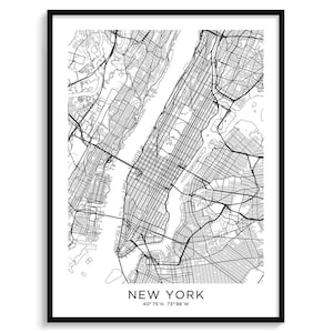 NEW YORK Stadt Karte Moderne minimalistische Karte für Wand Dekor Wand Kunst, Poster Digitaler Download Weiße Karte Elegant Urban Cool Abstrakt, USA
