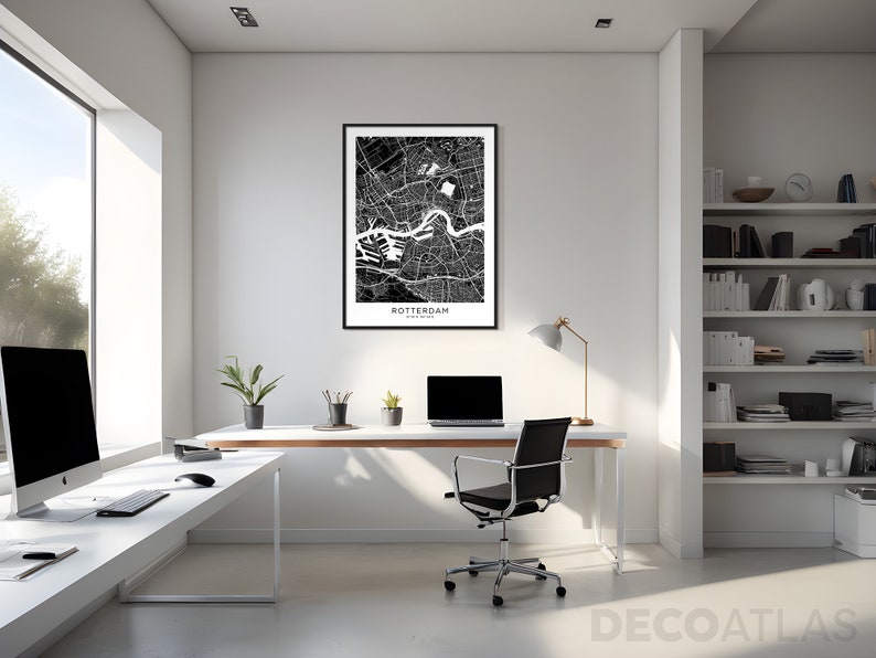ROTTERDAM City Map, Modern Minimalist Map for Wall Decor, Wall Art, Digital Download, Black and White, Travel, Poster, Netherlands image 7