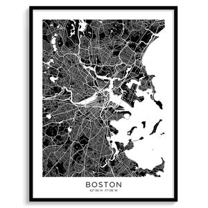 BOSTON Stadt Karte Moderne minimalistische Karte für Wand Dekor Wand Kunst Karte Poster Digital Download Schwarz Weiss Elegant Urban Cool Reise USA