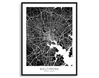 Baltimore City Map Art – Modern Black and White Print (Digital Download)