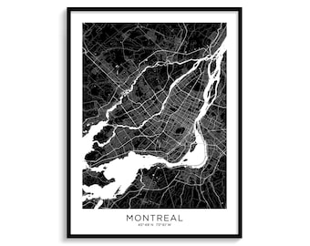 Montreal City Map Art, Modern Black and White Print (Digital Download)