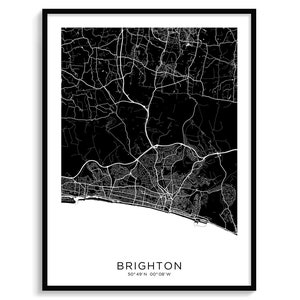BRIGHTON Mapa de la ciudad Mapa moderno Mapa minimalista Decoración de la pared Arte de la pared Descarga digital Blanco y negro Elegante Urban Cool Travel Poster Reino Unido