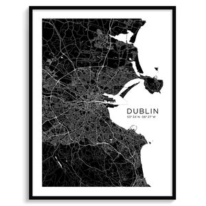 DUBLIN Stadt Karte Moderne Landkarte Minimalistische Landkarte Wand Dekor Wand Kunst Digital Download Schwarz Weiss Elegant Urban Cool Reise Poster Irland