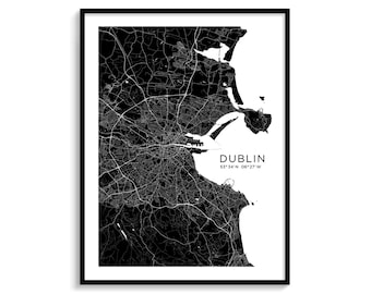 Dublin City Map Print, Minimalist Black and White Ireland Art (Digital Download)