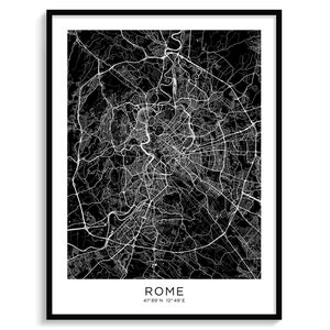 Plan de la ville de ROME, carte minimaliste moderne pour décoration murale, affiche d'art mural téléchargement numérique noir et blanc élégant abstrait urbain Cool voyage Italie
