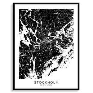 Plan de la ville de STOCKHOLM, carte minimaliste moderne pour décoration murale, affiche d'art mural téléchargement numérique noir et blanc élégant abstrait urbain Cool Suède