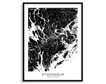 Stockholm City Map Art Print, Black and White Minimalist Design (Digital Download)