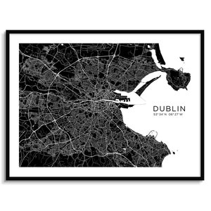 DUBLIN Stadt Karte Moderne Karte Minimalistische Landkarte Horizontale Karte Wand Dekor Wand Kunst Digitaler Download Schwarz Weiß Coole Reise Poster Irland