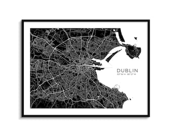 Dublin City Map Print, Modern Minimalist Black and White (Digital Download)