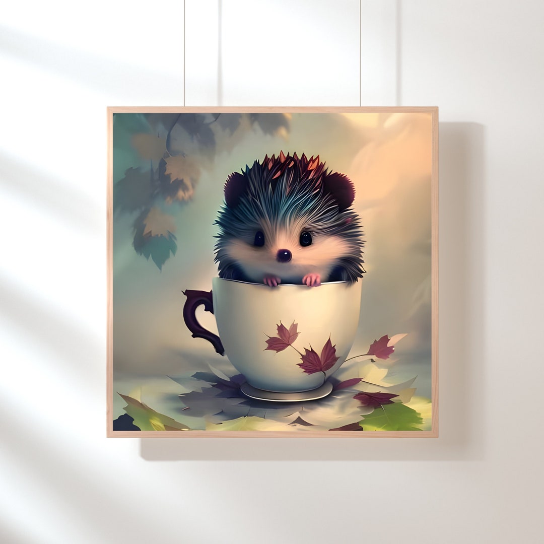 Little Hedgehog in A Teacup Printable Wall Art Instant Digital - Etsy